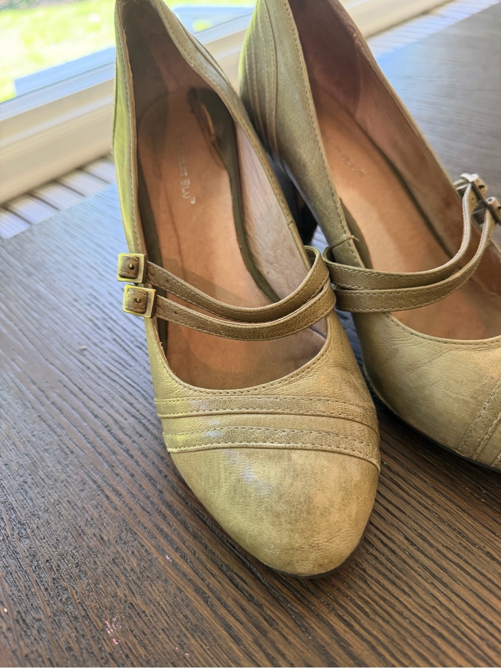 Chocolat Blu Olive Green Double-Strap Mary Jane Heels
